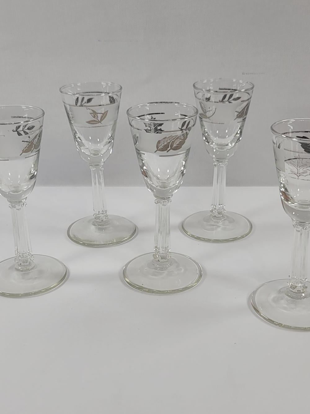 Vintage Libbey Glass Company Silver Leaf Cordial Glasses Set Of 5
